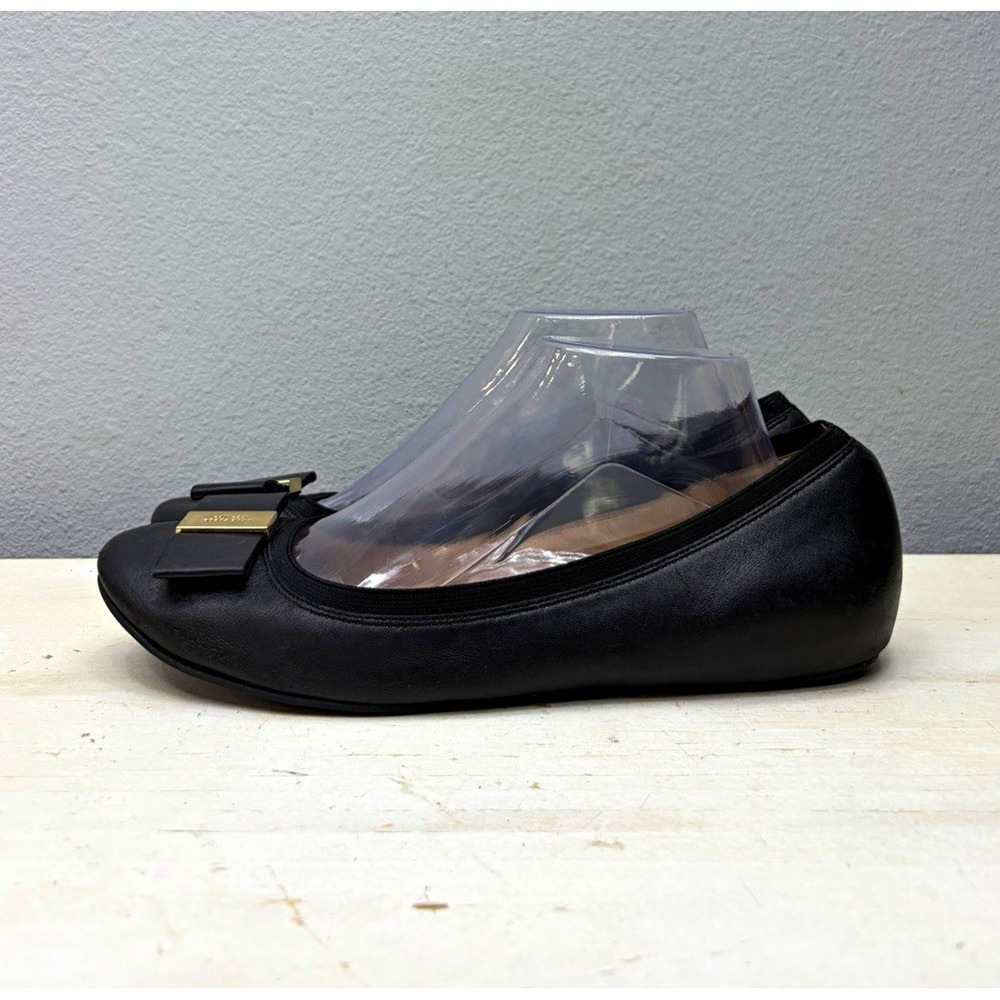 Kate Spade Black Leather Round Toe Bow Ballet Flats Size 10
